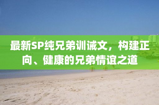最新SP純兄弟訓(xùn)誡文，構(gòu)建正向、健康的兄弟情誼之道